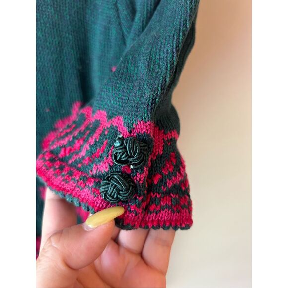 Vintage Women's 80's Cullinane Sweater sz S Embroidery Puff Sleeves Floral Green - Picture 7 of 7
